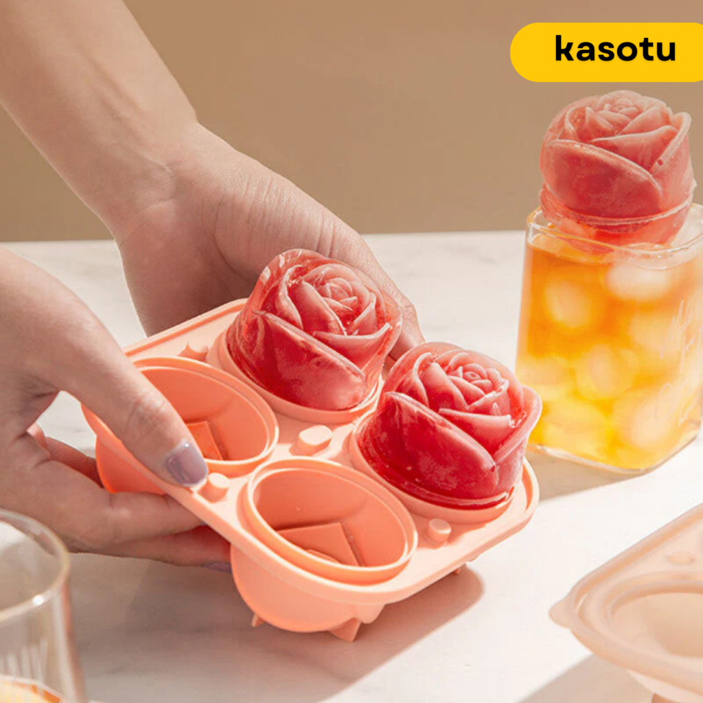 Cetakan Es Ice Batu Cube Puding Pudding Jelly Silikon Silicon Bunga Mawar Kristal Mini Lucu Estetik