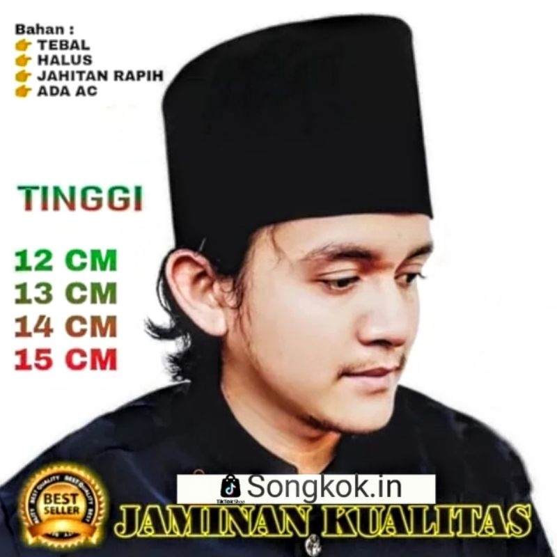 Songkok peci hitam tinggi kopiah hitam tinggi 11Cm,12Cm,13Cm,14Cm,15Cm peci pria dewasa songkok madu