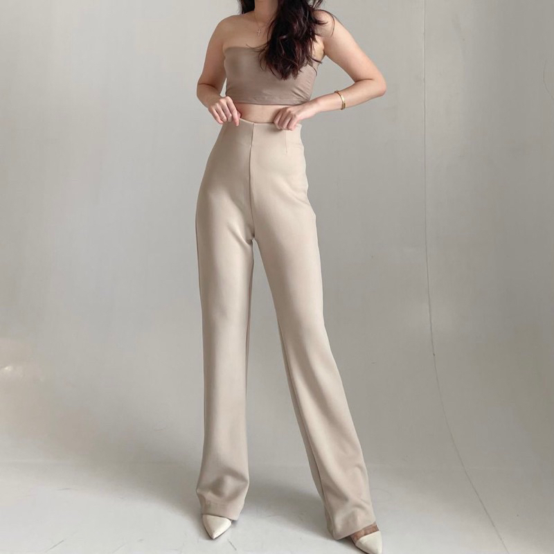 Flare Pants Scuba - Highwaist Flare Pants - Celana Kulot Semi Cutbray Wanita Scuba