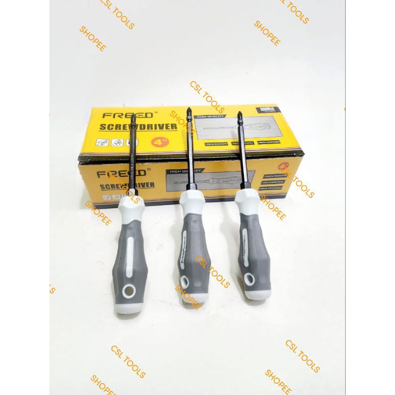 Obeng Bolak Balik Karet 6×100MM Vanadium FREED / Screw Driver 2 way FREED  4"Inch