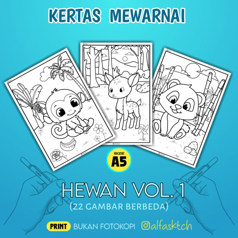 

KERTAS MEWARNAI A5 ANAK - HEWAN Volume 1