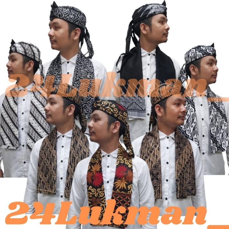 Set Iket kepala Blangkon Sunda Udeng Jawa Topi Batik dewasa Cukin Scarf batik Kantor Pria modern Ind