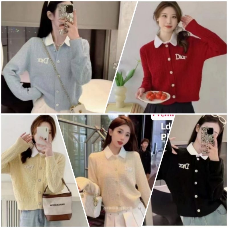‼️ SUPER SALE ‼️ PREMIUM IMPORT ‼️ DIOR COLLAR BUTTON WOOL KNIT BLOUSE WITH CHRYSTAL LOGO