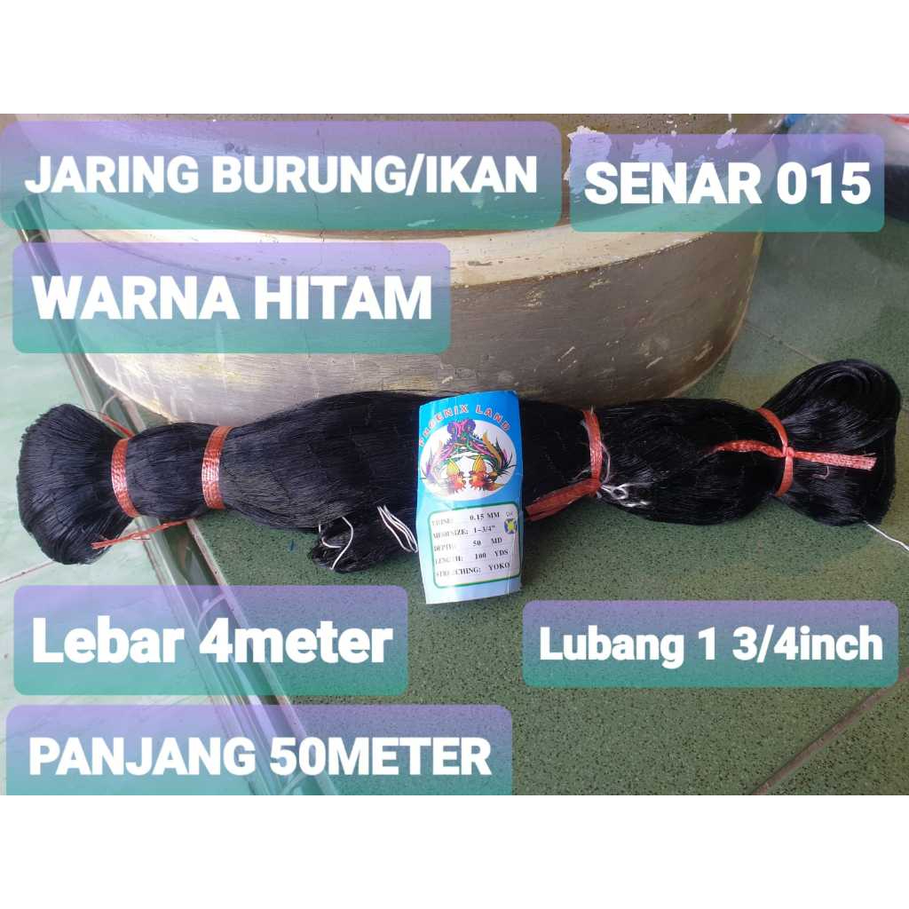 Jaring burung pipit/emprit warna hitam lebar 4meter panjang 50meter senar 015