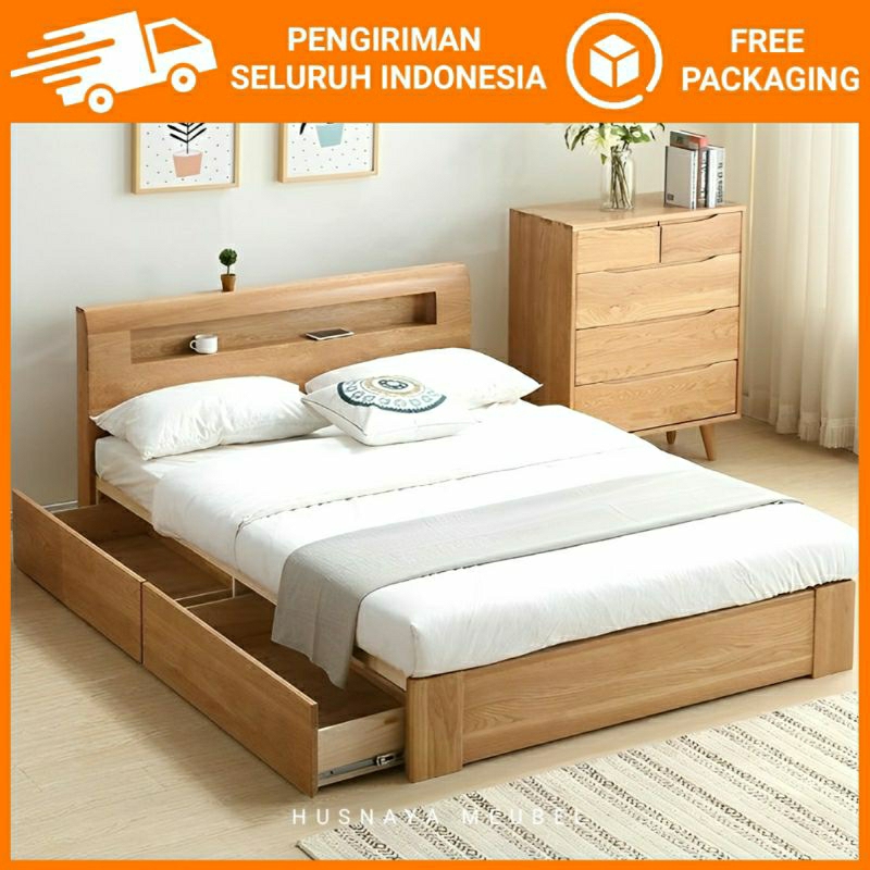 DIPAN RANJANG TIDUR KAYU JATI MINIMALIS LACI / DIPAN LACI KAYU JATI SOLID / RANGKA DIPAN LACI JATI