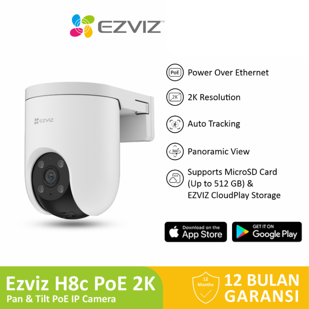 Ezviz H8c PoE 2K Smart Home Pan & Tilt PoE IP Camera CCTV Outdoor