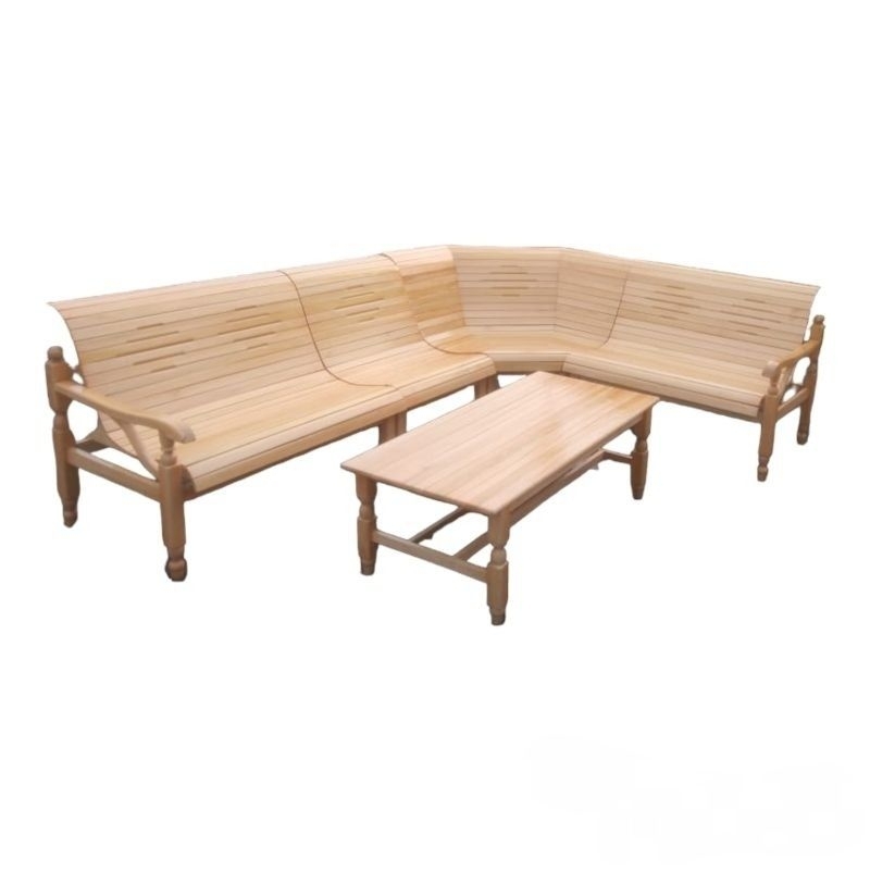 Kursi Tamu L Sudut Kayu Mentrong Lokal / Kursi Kayu Ruang Tamu Model Sudut