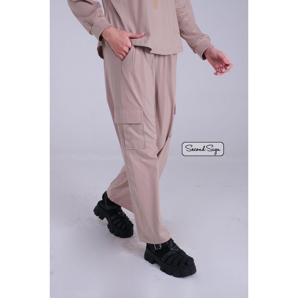 CELANA ALICE CARGO PANT BY SECOND SIGN BAHAN COTTON COMBED CELANA PANJANG WANITA KARGO