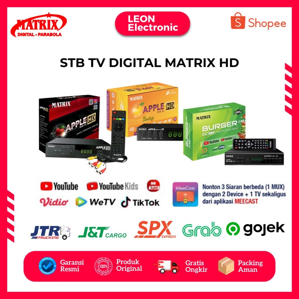 STB RECEIVER TV SET TOP BOX STB MATRIX STB Matrix Apple Merah HD TV Digital