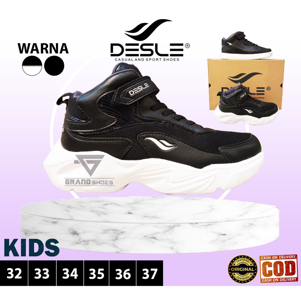 Original DESLE JACK THOMPSON sepatu sekolah back to school SD sneaker sneackers velcro hitam anak la