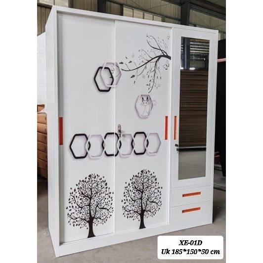 Lemari Baju Sliding Besi 3 pintu XE-01D - - Lemari Baju Sliding - Almari Baju sliding - Lemari baju 