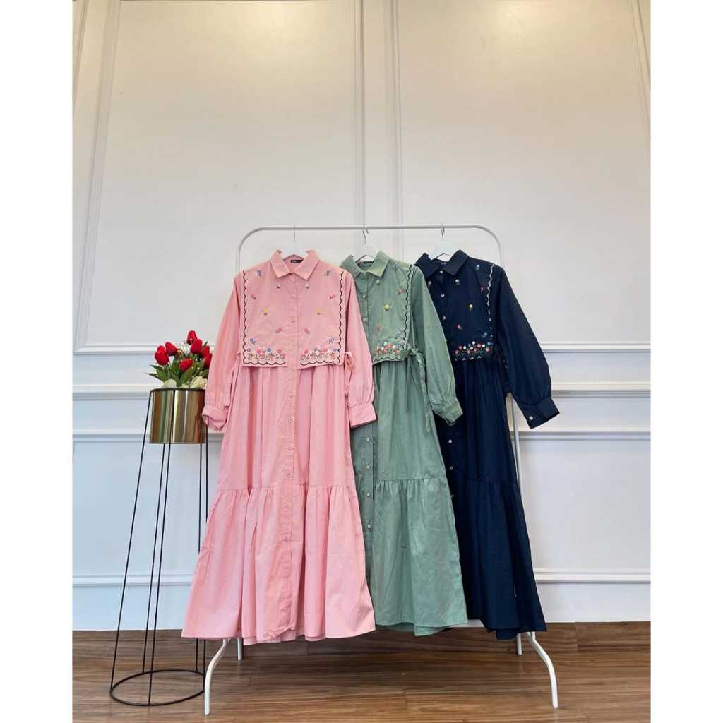 ALORA MIDI DRESS KATUN TWILL PREMIUM DRESS MIDI KEKINIAN GAMIS LEBARAN DRESS UMROH GAUN PREWEDDING G