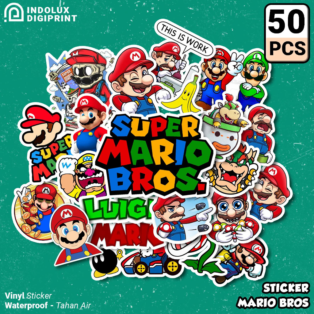 

50 Pcs Stiker Mario Bros Nintendo Game Diecast Sticker Anti Air Dekorasi Skateboard Helm