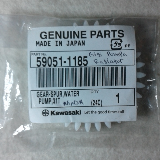 590511185 GEAR SPUR WATER PUMP 31T, GIGI POMPA RADIATOR NINJA ORIGINAL 100% KAWASAKI