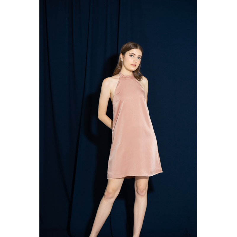 Eilish Studio - Lily Dress Halter Neck Satin Silk - Midi Dress Wanita - Dress Pesta Casual