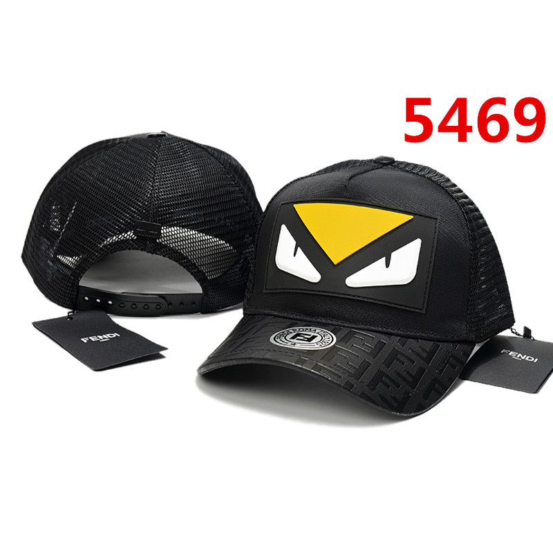 Topi Fendi Hitam Black Mata Putih Kuning Kulit Trucker Jaring Caps