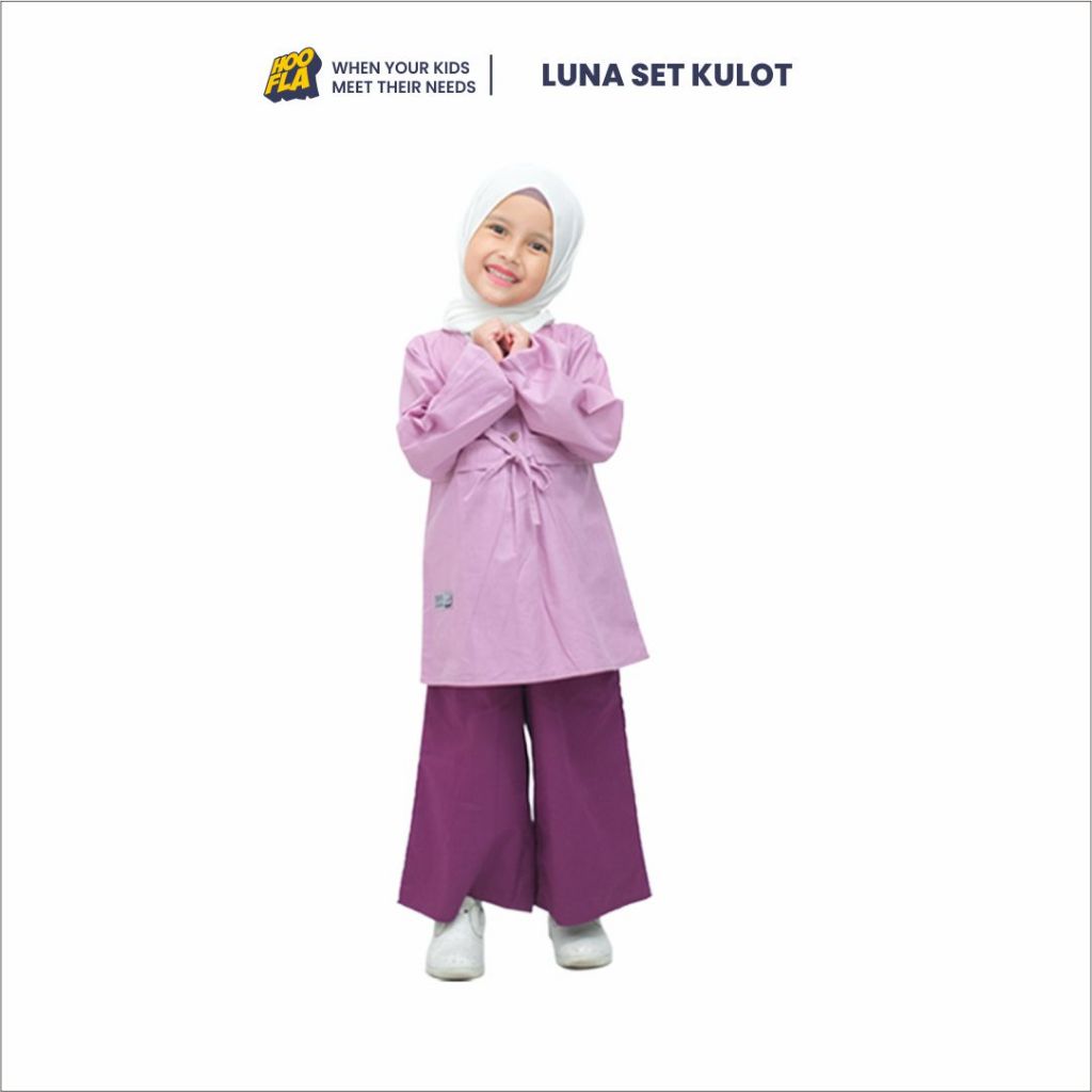Hoofla Kids LUNA Setelan Blouse Kemeja Kulot Anak Perempuan Muslim 3-12 Tahun Ungu-Violet