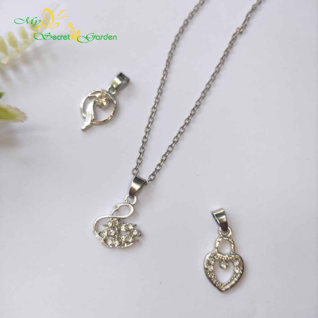 PERHIASAN SATU SET KALUNG DAN ANTING BENTUK ANGSA / KALUNG ANGSA MATA / KALUNG TITANIUM / KALUNG ANG