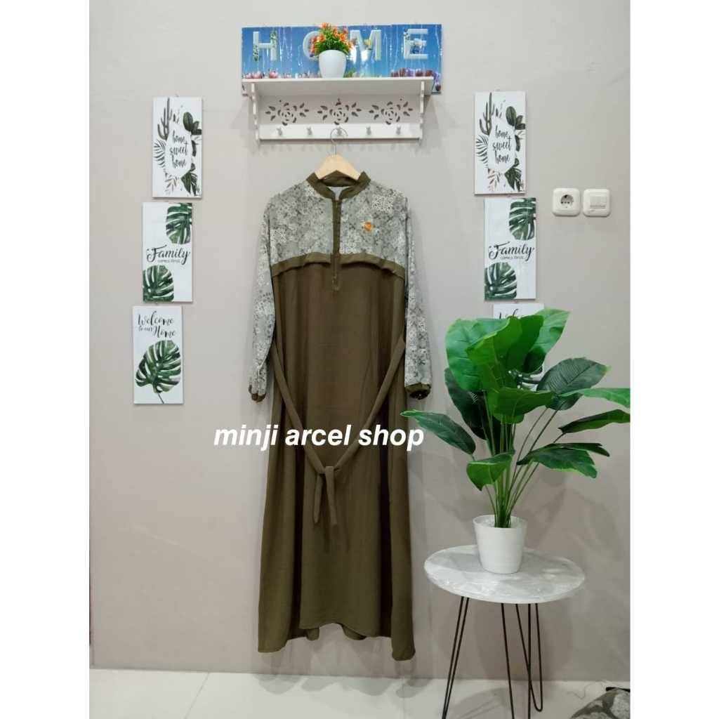 viral gamis crinkle Aleva kombinasi motif terbaru/gamis kekinian jumbo busui/gamis Alena crinkle kom