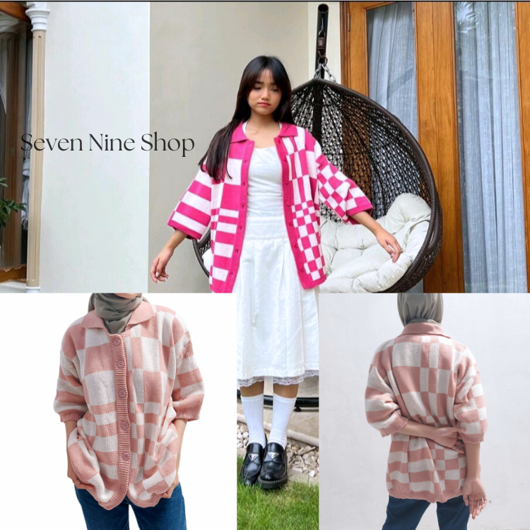 Atasan top rajut oversize liliana/KNITWEAR OUTFIT FUJI CARDIGAN RAJUT MOTIF KOTAK OVERSIZE