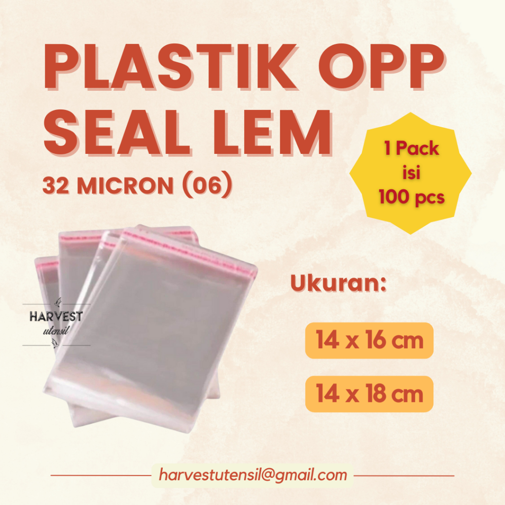 

Plastik OPP Lem Polos Tebal 32 30 micron isi 100 lembar 14x16 14x18