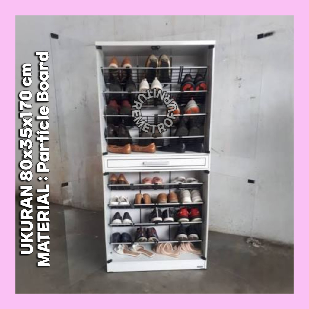 RAK SEPATU JUMBO KACA P 80 X 55 X 170CM LEMARI SEPATU JUMBO FREE ONGKIR SERANG KOTA RAK SEPATU 20 PA