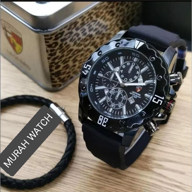 Jam Tangan Pria LEOPARD Crono Variasi Tanggal Aktif Rubber Tebal