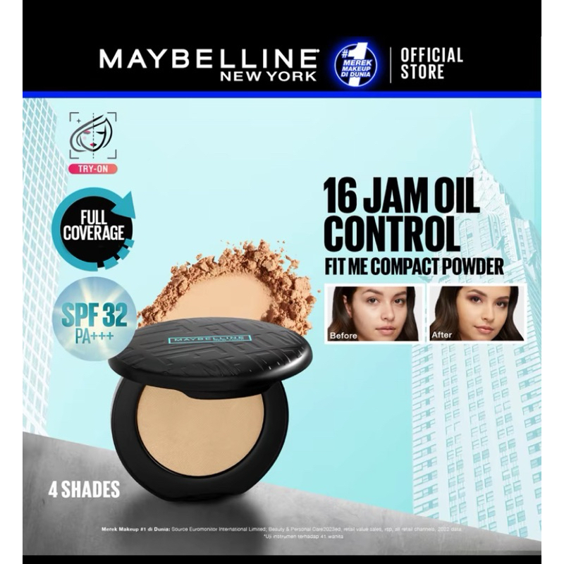 Maybelline 100% ORIGINAL  Fit Me Matte + Poreless Compact Powder Bedak Maybelline Fit Me 12-Hour Oil