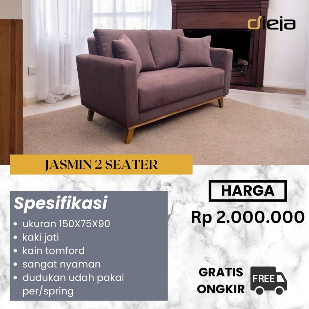 Promo Gratis Ongkir Sofa 2 Seater Minimalis Modern Harga 2 Juta-an [ JASMIN 2 SEATER ]
