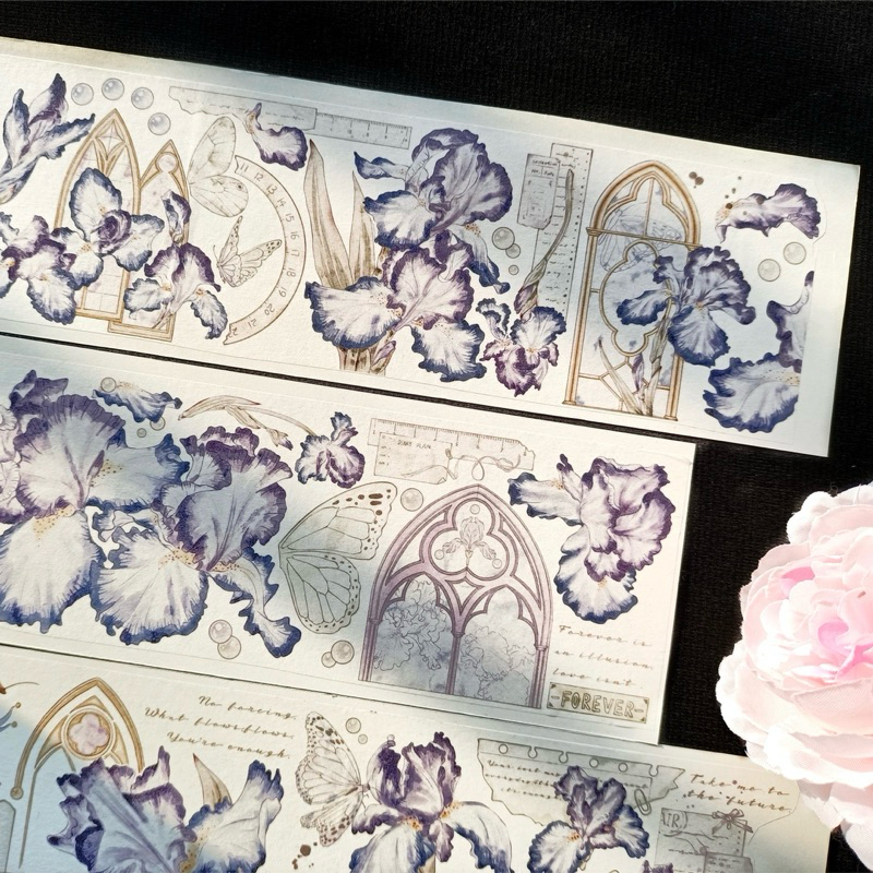 

(Kiricart) BLACK TEA Vol. 5 Purple Iris Flower Sticker PET Tape Aesthetic Journaling Scrapbooking DIY Art & Craft