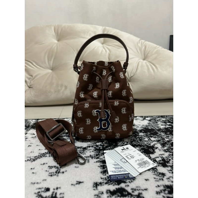 TAS MLB KOREA PRELOVED MONOGRAM BUCKET BAG BOSTON RED SOX BROWN