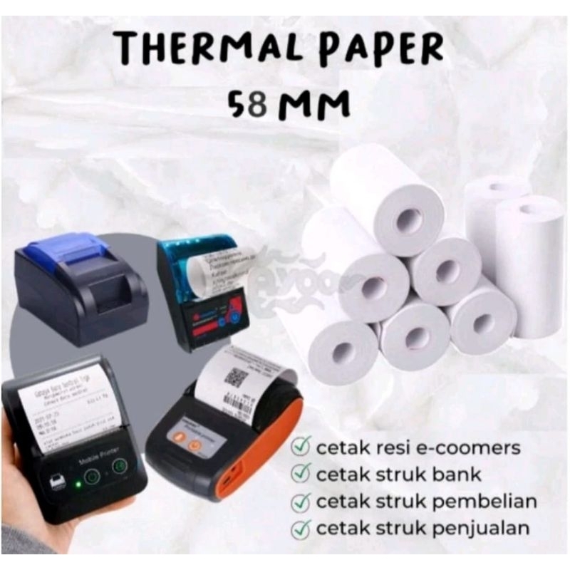 

Kertas struk thermal ukuran 57/58x30 paket 10roll