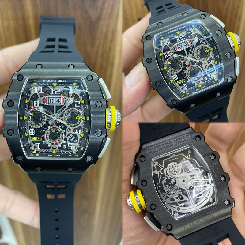 JAM TANGAN PRIA/COWOK RICHARD MILLE RM 11-03 FULL BLACK AUTOMATIC ETA CHRONOGRAPH 45mm #Jamtanganpri