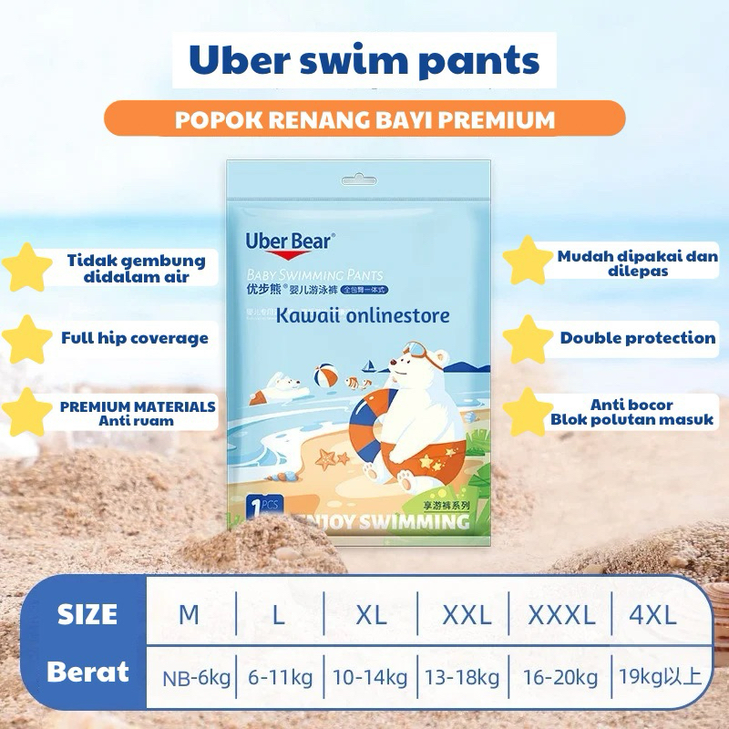 UBER Premium Popok Renang Bayi Balita Swimpants Sekali Pakai Celana Renang Anak Anti Air