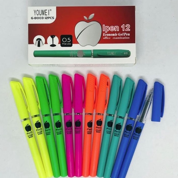 

STOK SEDIKIT 12pcs Pulpen Gel Apel Pen Ipen Murah Bolpen 5mm