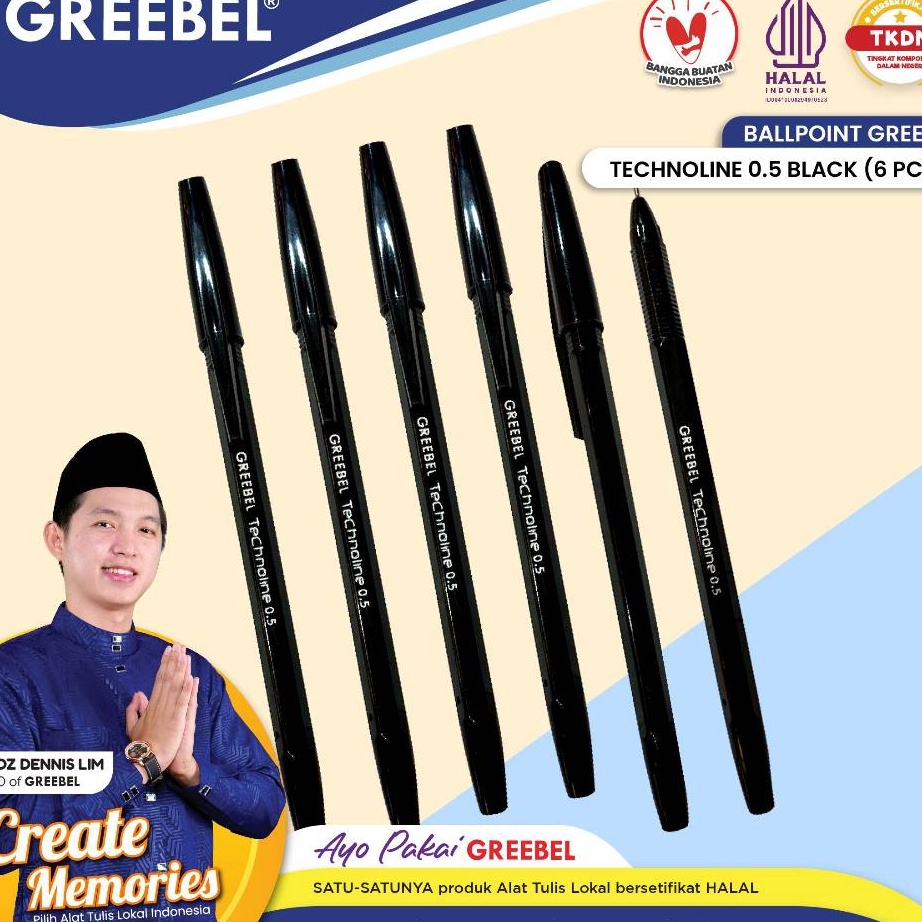 

BERKAH GREEBEL Pulpen Ballpoint Technoline 5 Hitam 6 PCSSET Pulpen Greebel Pena Ballpen