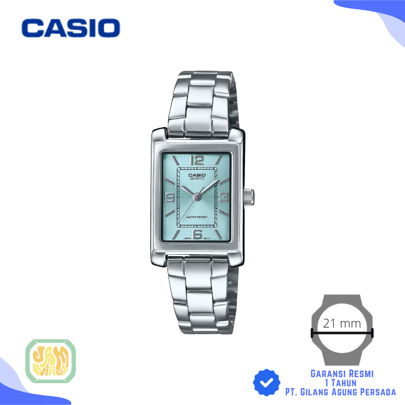 JAM TANGAN WANITA CASIO LTP-1234DD-2A ORIGINAL - CASIO TANK LTP 1234DD 2ADF SILVER BIRU