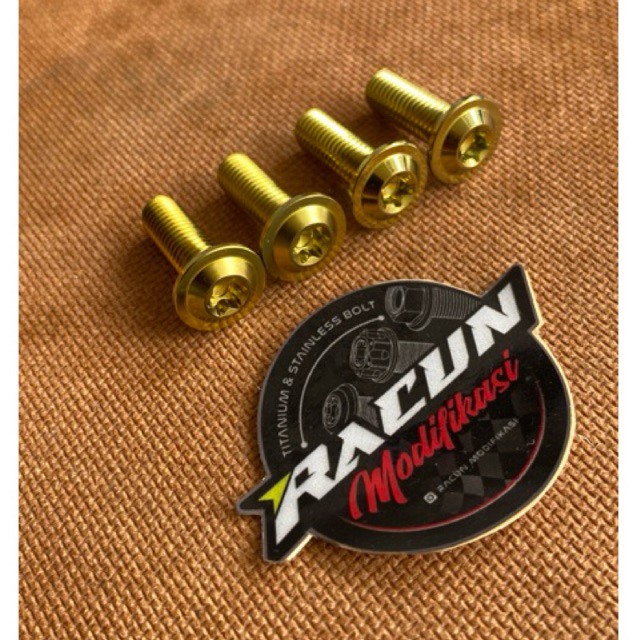 Paket baut cakram 4 biji warna gold TITANIUM baut disk mio beat vario scoopy rxking supra