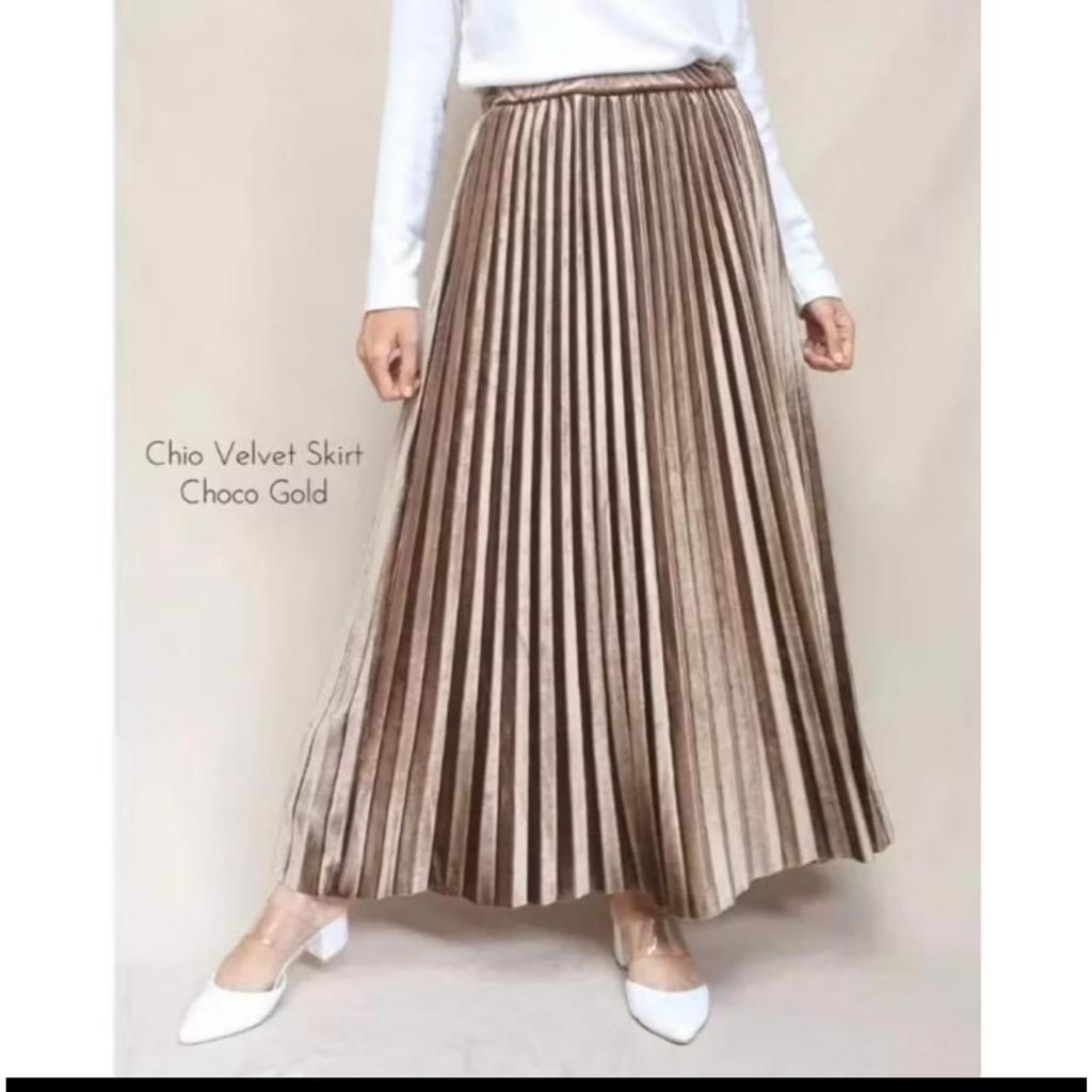 Rok Plisket Beludru Panjang Import PREMIUM