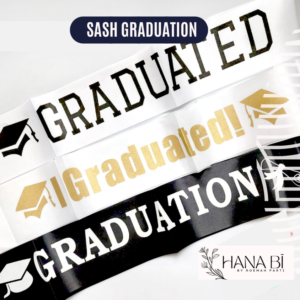 1 PCS Selempang Graduation Sash Graduate Cumlaude Hitam Gold pink putih Wisuda