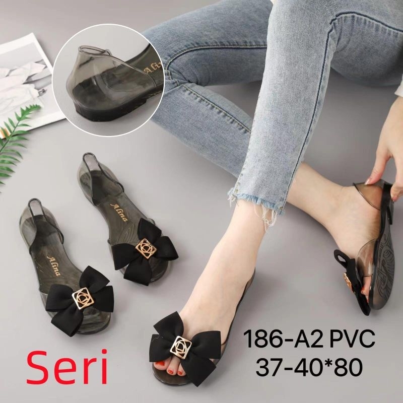 Sepatu flat kaca transparan pita wanita terbaru Bahan jelly
