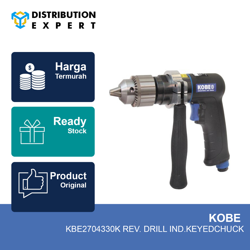 Kobe Blue Line KBE2704330K B2842, Air Drill, Air, 800rpm, Keyed, 1.5 to 13mm, 1/4in., 373W