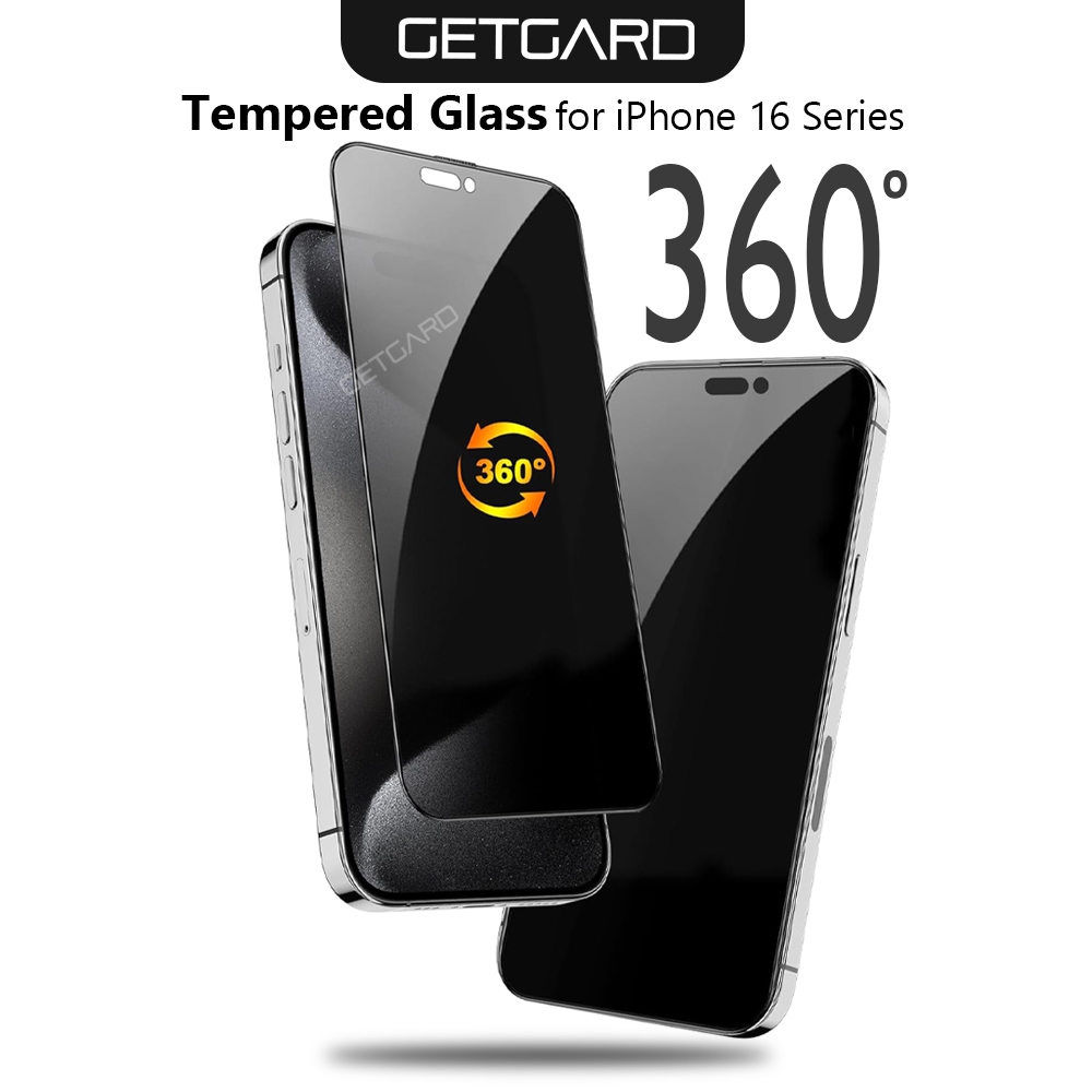 Anti Spy Tempered Glass iPhone 16 15 Pro Max Plus Getgard Matte Privacy 360 Screen Protector