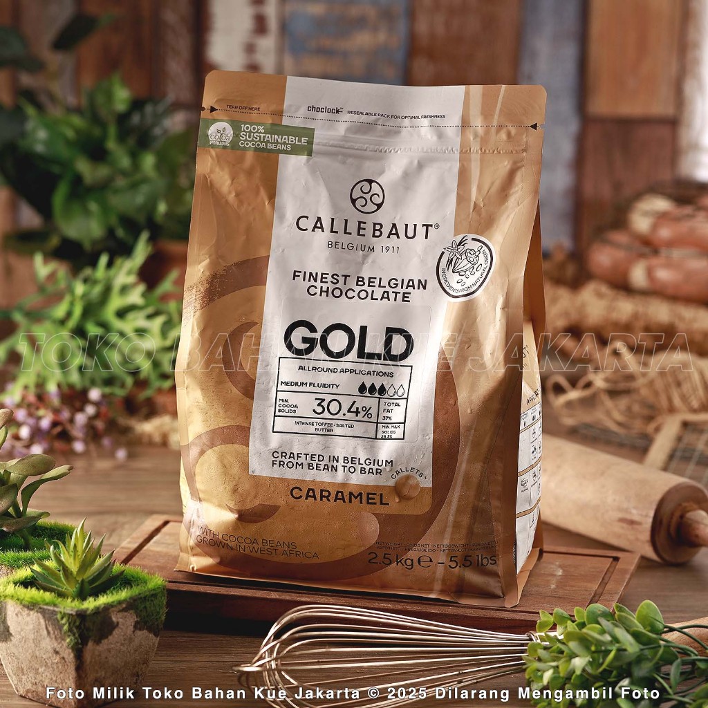 

Callebaut GOLD 2,5kg Chocolate Couverture Caramel 30,4% Cokelat Coin Indonesian Chocolate