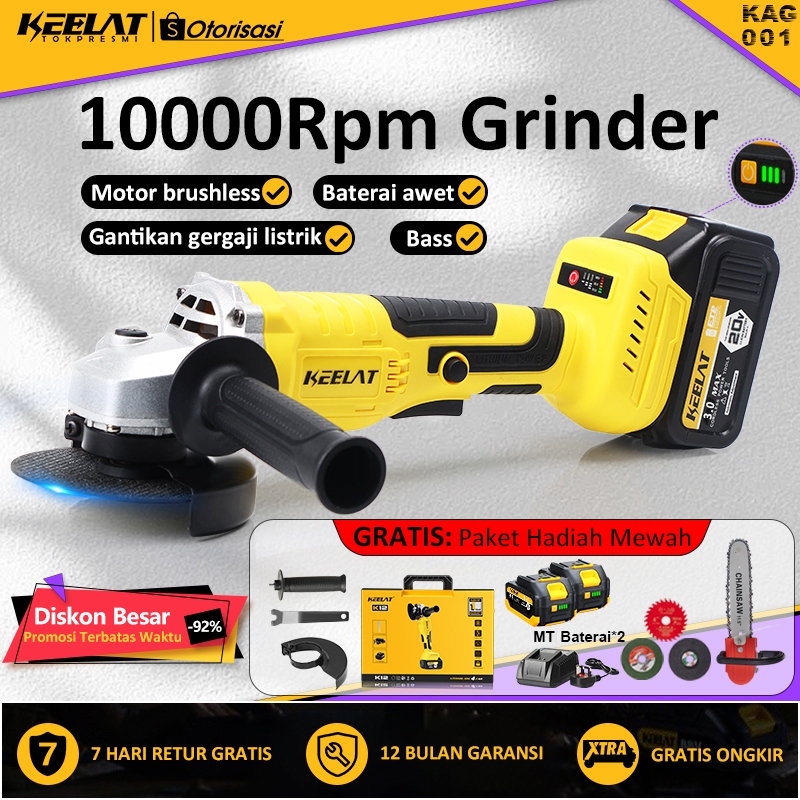 KEELAT-KAG001 800W Mesin Gerinda Tangan 20V Mini Cordless Angle Gerinda Battery Wireless Rechargeabl