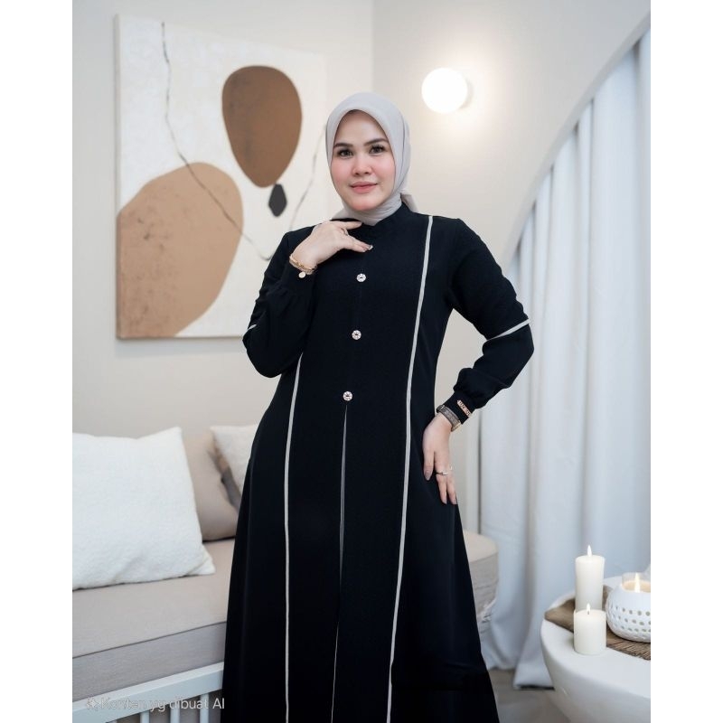 Gamis Abaya Hitam Zahra Jet Black Jaguard Premium Muslimah Mewah
