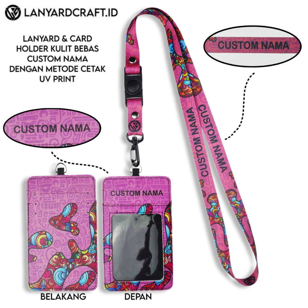 

V3 Id Card Holder Leather Custom + Lanyard Custom Nama Doodle Series Gantungan Tali Lanyard Holder Id Card Kulit UV Print