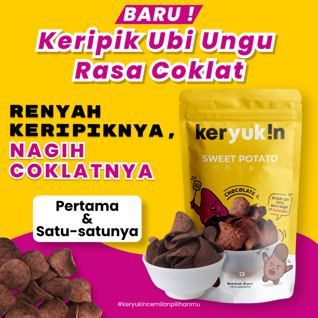 

Keripik Ubi jalar Ungu madu manis Keryukin Chips Rasa Coklat 65g Cemilan Kekinian