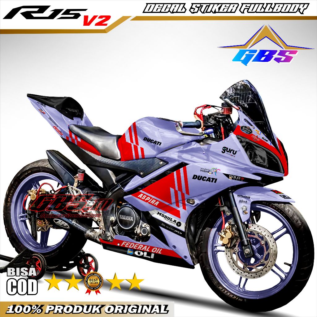 Stiker Decal R15 V2 - Stiker Striping Variasi Motor R15 V2 Fullbody Desain Racing Ducati