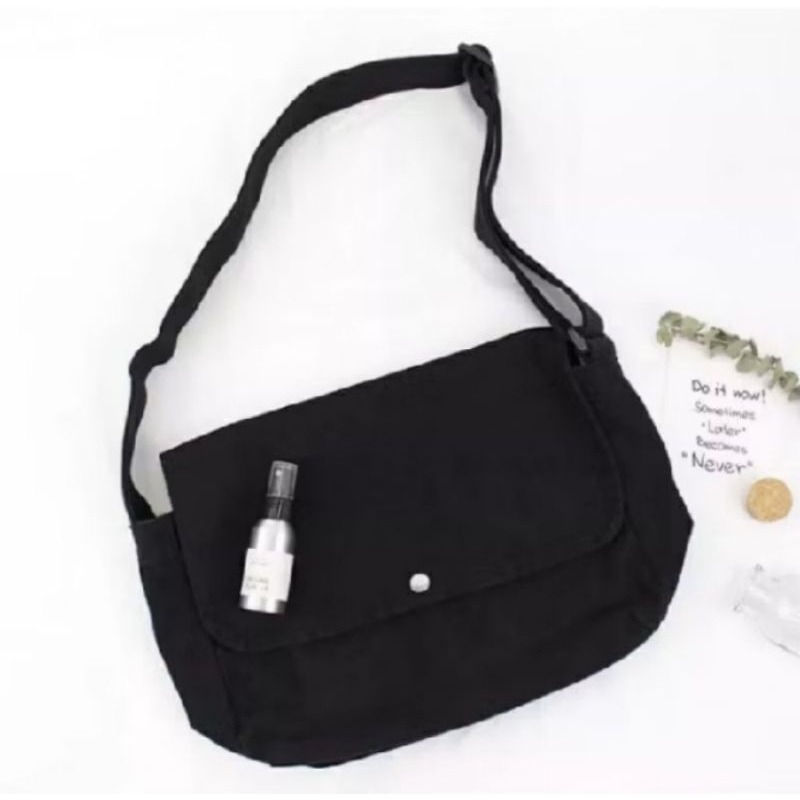sling bag kanvas resleting korea pria wanita-premium tas selempang kanvas resleting